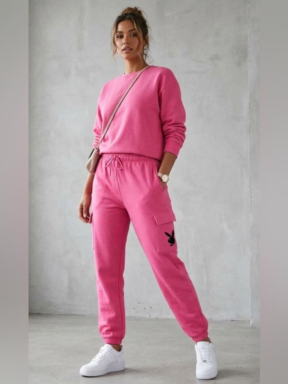 PLAYBOY Hot Pink, Cargo, Jogger Pants with Black Bunny Logo. Women's XL - Picture 2 of 8